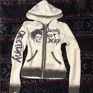 Ed Hardy Women's White and Gray Graphic Hoodie